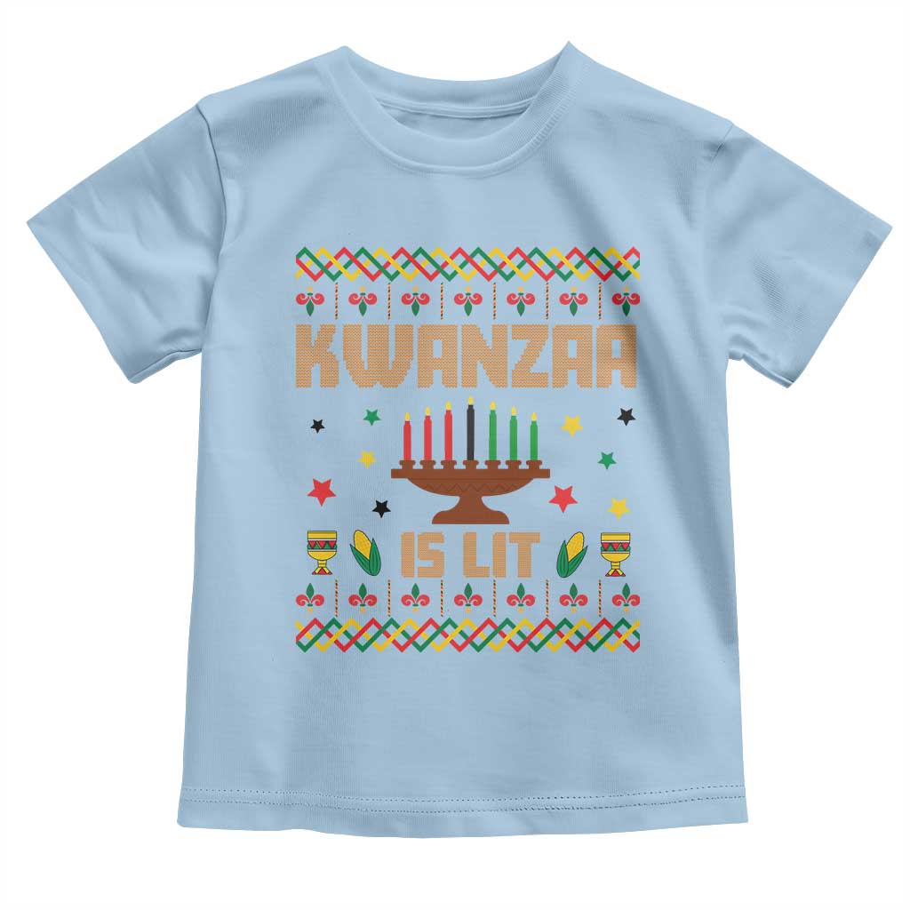 Funny Kwanzaa Is Lit Toddler T Shirt Ugly Sweater African Heritage Holiday Gift TS12 Light Blue Print Your Wear