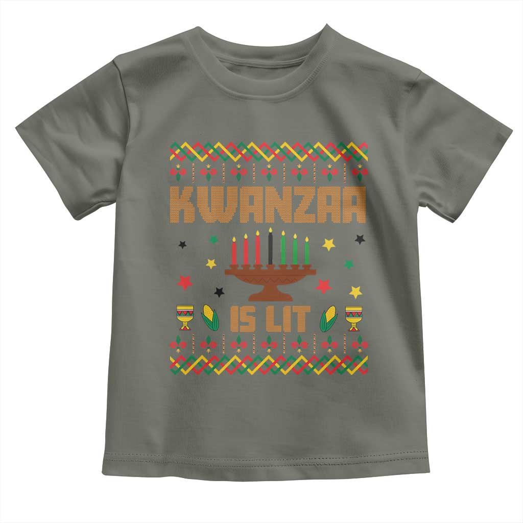 Funny Kwanzaa Is Lit Toddler T Shirt Ugly Sweater African Heritage Holiday Gift TS12 Military Green Print Your Wear