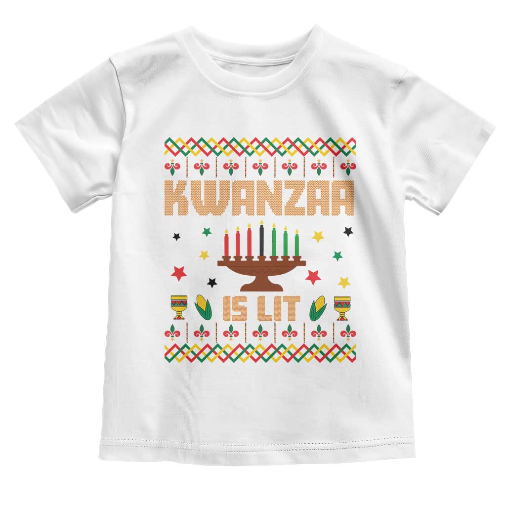 Funny Kwanzaa Is Lit Toddler T Shirt Ugly Sweater African Heritage Holiday Gift TS12 White Print Your Wear
