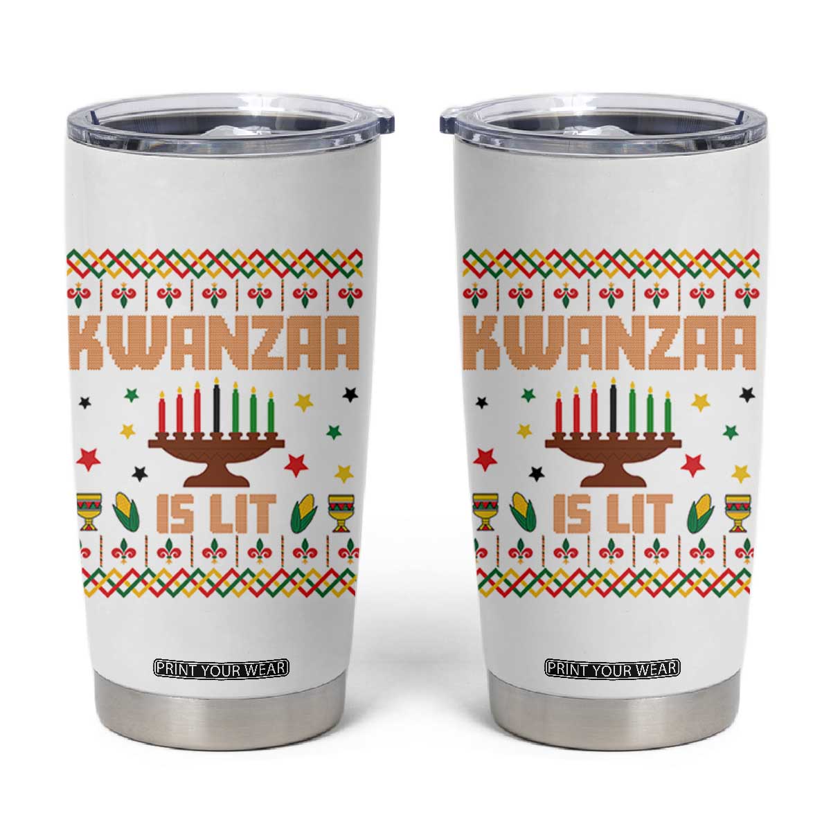 Funny Kwanzaa Is Lit Tumbler Cup Ugly Sweater African Heritage Holiday Gift TS12 White Print Your Wear