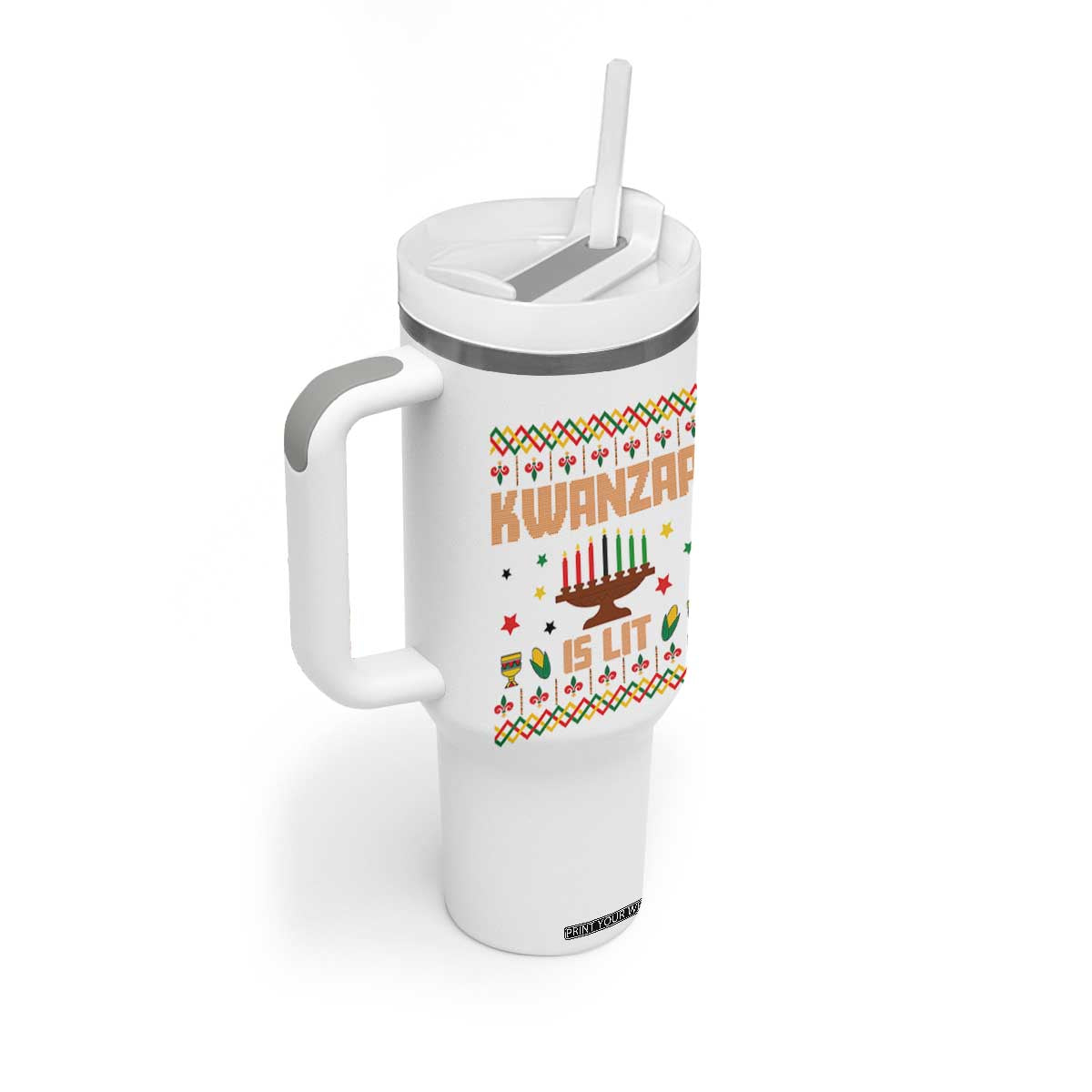 Funny Kwanzaa Is Lit Tumbler With Handle Ugly Sweater African Heritage Holiday Gift TS12 Print Your Wear