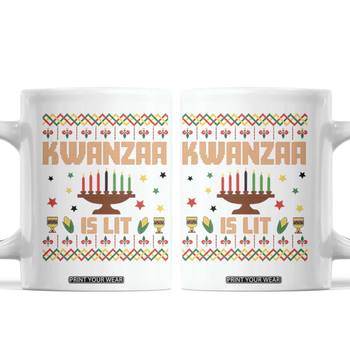 Funny Kwanzaa Is Lit Coffee Mug Ugly Sweater African Heritage Holiday Gift TS12 White Print Your Wear