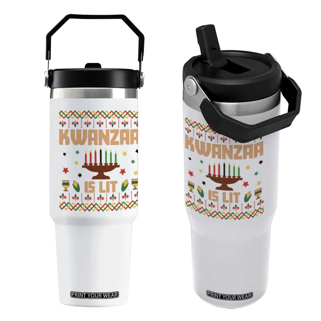 Funny Kwanzaa Is Lit Flip Straw Tumbler Ugly Sweater African Heritage Holiday Gift TS12 One Size: 30 oz White Print Your Wear