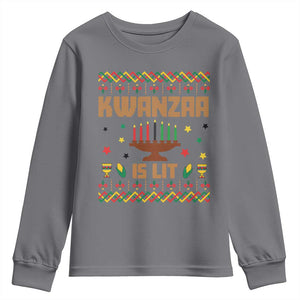 Funny Kwanzaa Is Lit Youth Sweatshirt Ugly Sweater African Heritage Holiday Gift TS12 Charcoal Print Your Wear