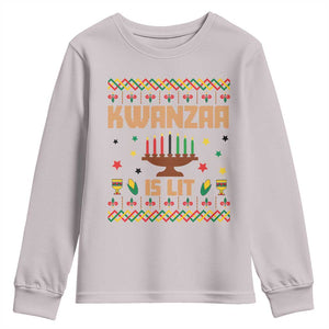 Funny Kwanzaa Is Lit Youth Sweatshirt Ugly Sweater African Heritage Holiday Gift TS12 Ice Gray Print Your Wear