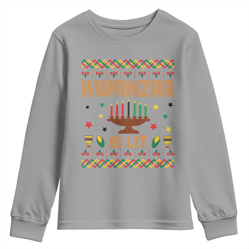Funny Kwanzaa Is Lit Youth Sweatshirt Ugly Sweater African Heritage Holiday Gift TS12 Sport Gray Print Your Wear
