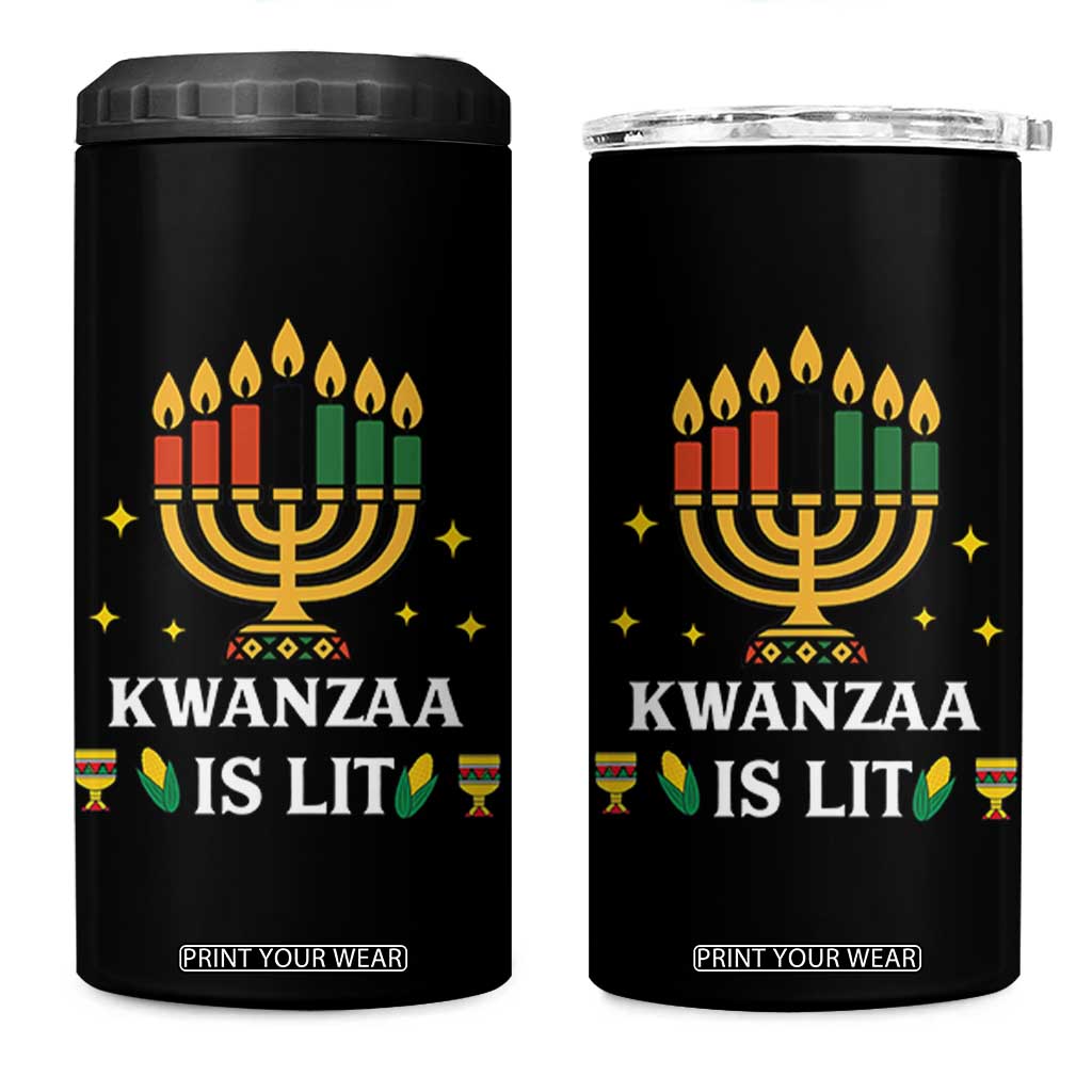 Kwanzaa Is Lit 4 in 1 Can Cooler Tumbler Funny African American Holiday Gift TS12 One Size: 16 oz Black Print Your Wear