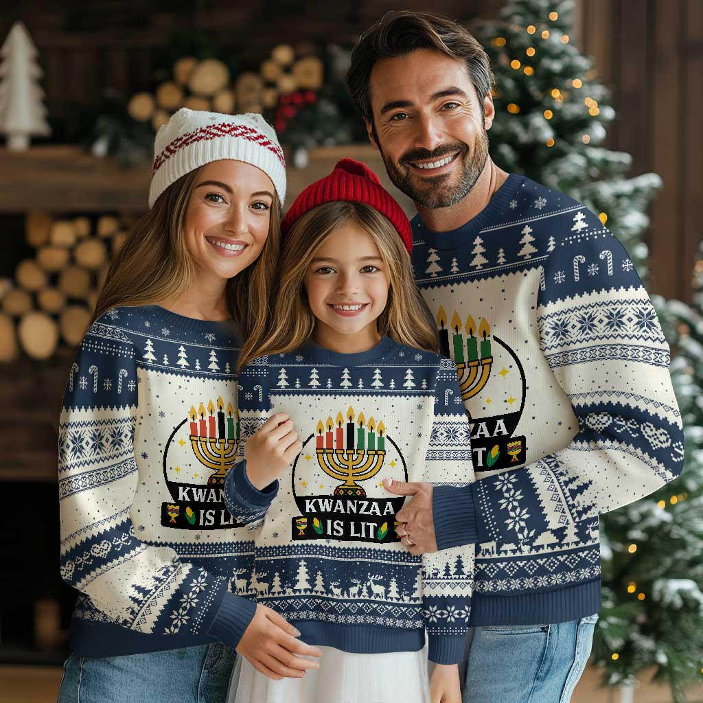 Kwanzaa Is Lit Ugly Christmas Sweater Funny African American Holiday Gift TS12 Beige Navy Print Your Wear