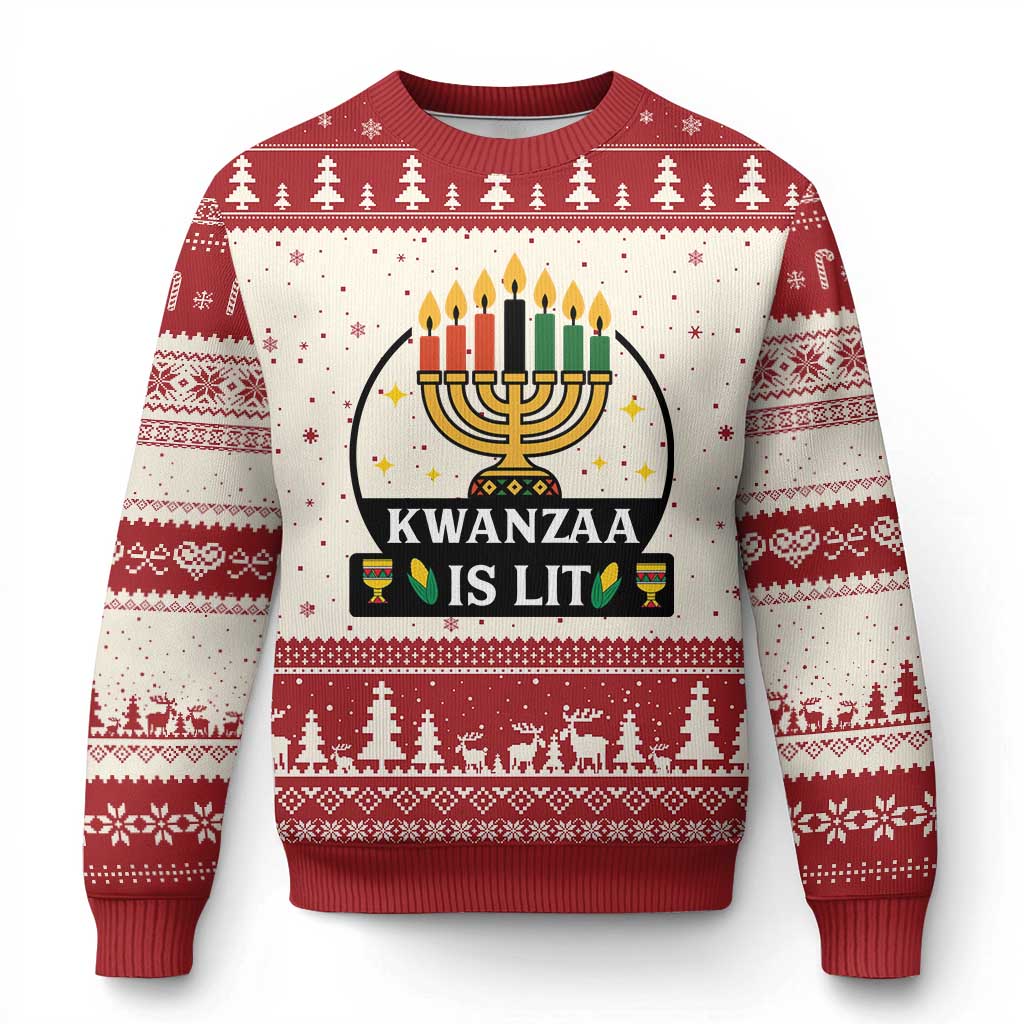 Kwanzaa Is Lit Ugly Christmas Sweater Funny African American Holiday Gift TS12 Beige Red Print Your Wear