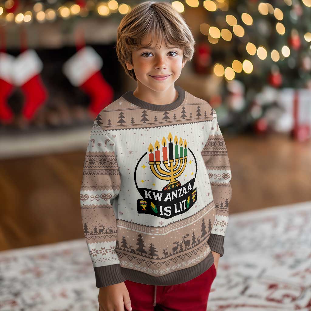 Kwanzaa Is Lit Ugly Christmas Sweater Funny African American Holiday Gift TS12 Mocha Mousse Print Your Wear