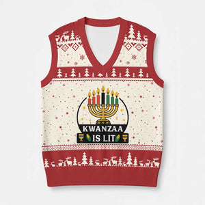 Kwanzaa Is Lit V-Neck Knit Sweater Vest Funny African American Holiday Gift TS12 Beige Red Print Your Wear