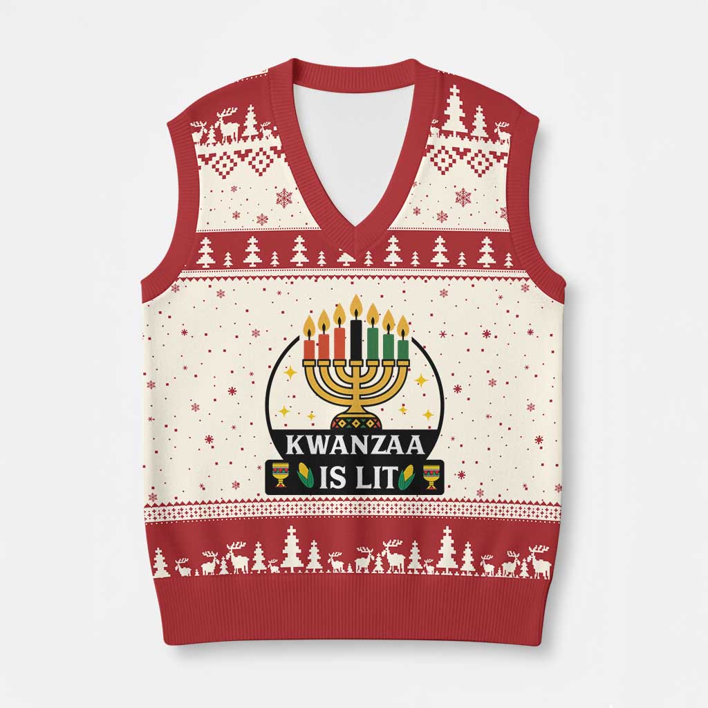 Kwanzaa Is Lit V-Neck Knit Sweater Vest Funny African American Holiday Gift TS12 Beige Red Print Your Wear