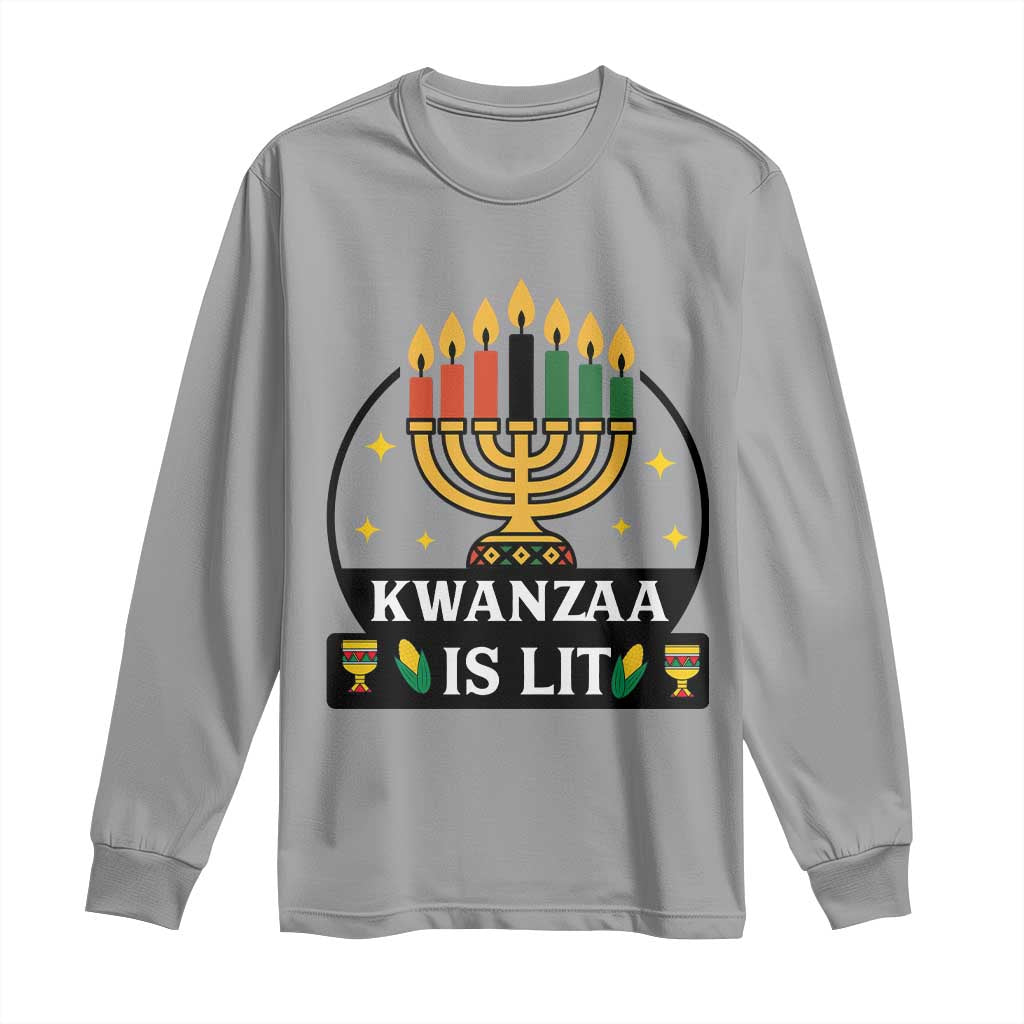 Kwanzaa Is Lit Long Sleeve Shirt Funny African American Holiday Gift TS12 Sport Gray Print Your Wear