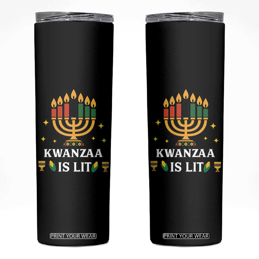 Kwanzaa Is Lit Skinny Tumbler Funny African American Holiday Gift TS12 Black Print Your Wear