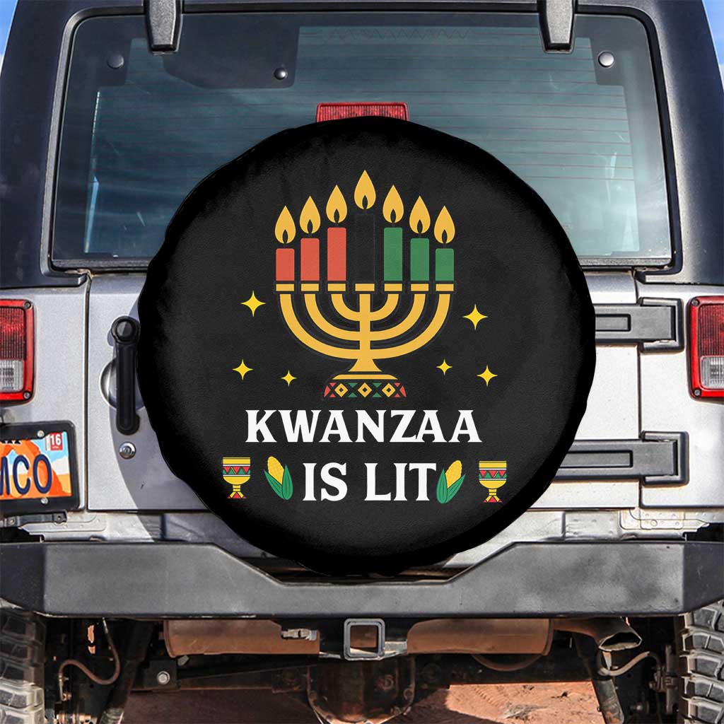Kwanzaa Is Lit Spare Tire Cover Funny African American Holiday Gift TS12 No hole Black Print Your Wear