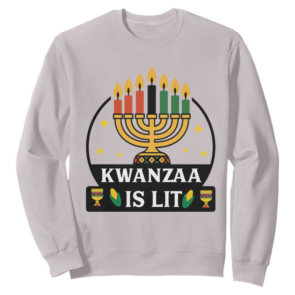 Kwanzaa Is Lit Sweatshirt Funny African American Holiday Gift TS12 Ice Gray Print Your Wear