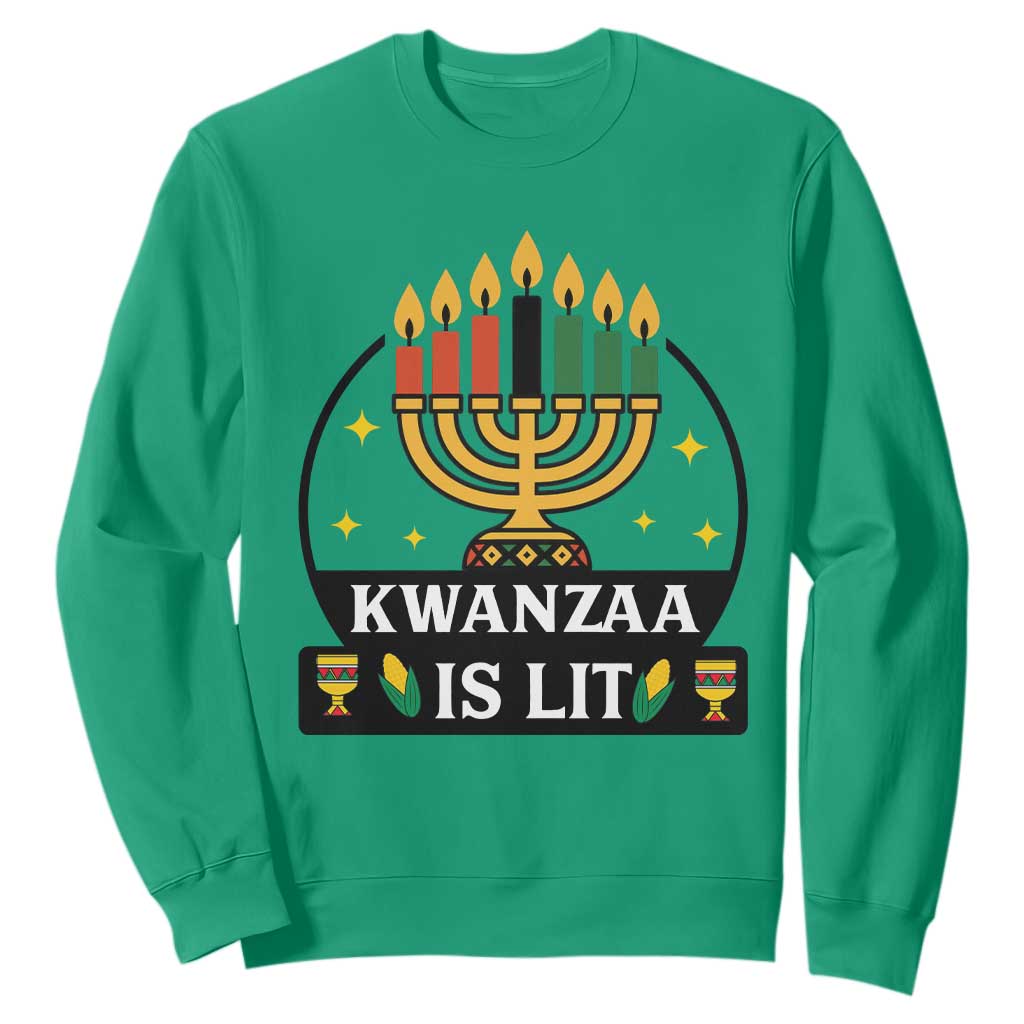 Kwanzaa Is Lit Sweatshirt Funny African American Holiday Gift TS12 Irish Green Print Your Wear