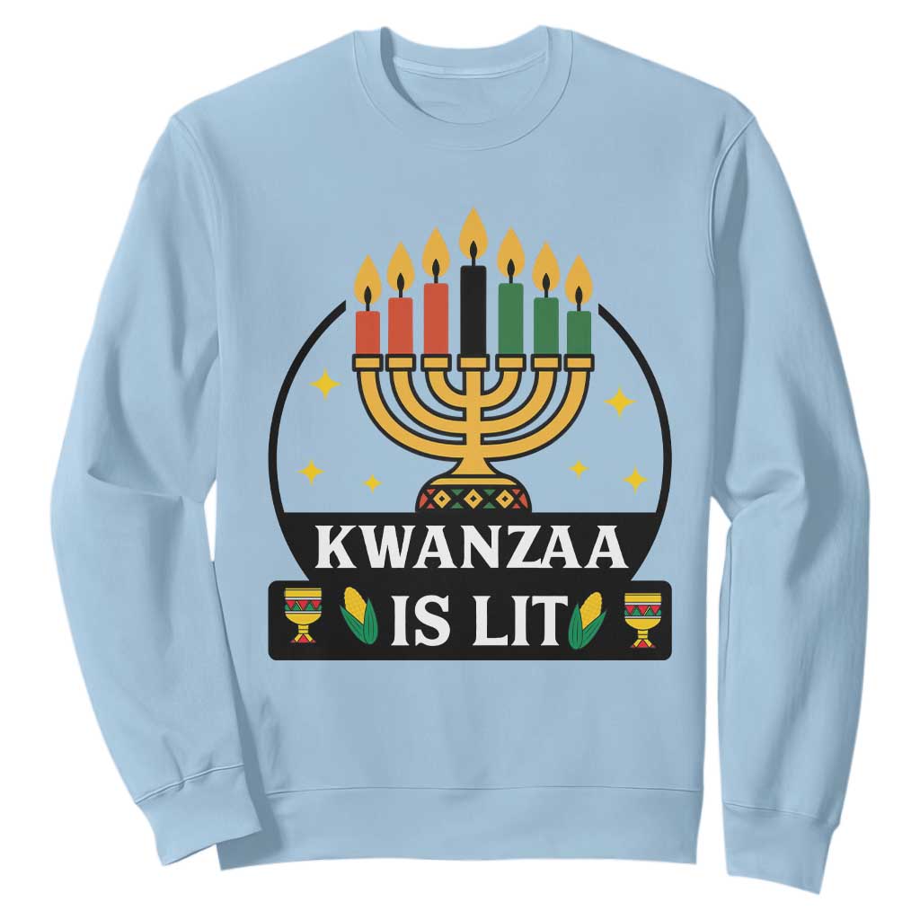 Kwanzaa Is Lit Sweatshirt Funny African American Holiday Gift TS12 Light Blue Print Your Wear