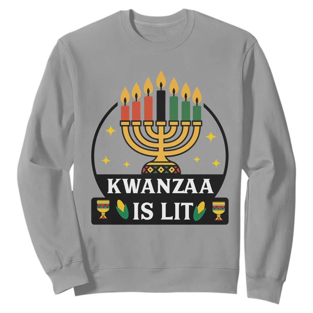 Kwanzaa Is Lit Sweatshirt Funny African American Holiday Gift TS12 Sport Gray Print Your Wear