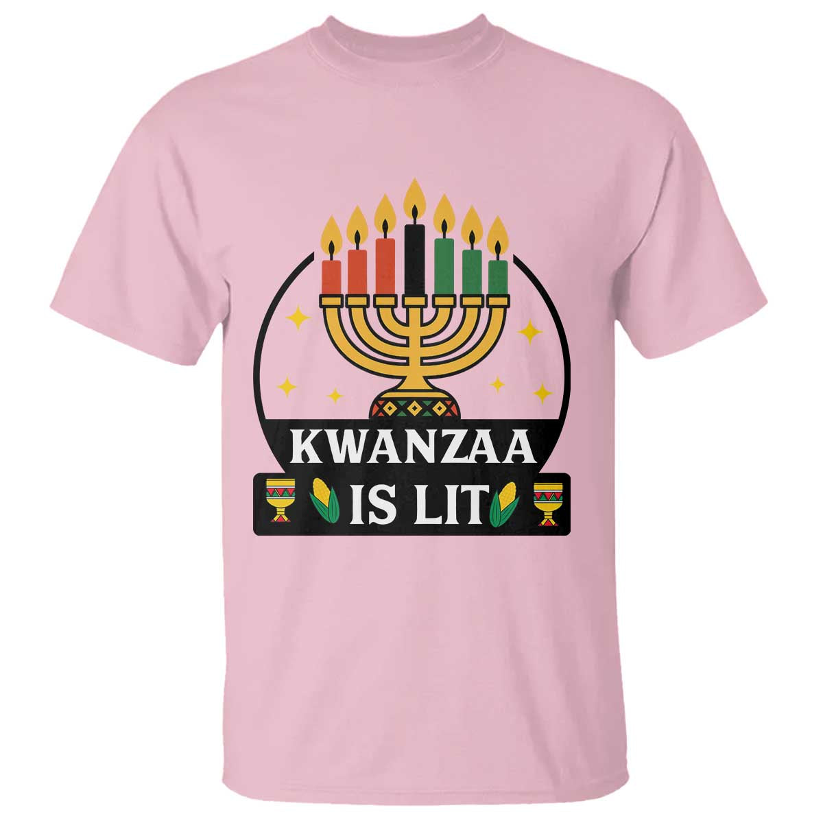 Kwanzaa Is Lit T Shirt Funny African American Holiday Gift TS12 Light Pink Print Your Wear