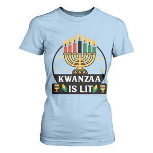 Kwanzaa Is Lit T Shirt For Women Funny African American Holiday Gift TS12 Light Blue Print Your Wear