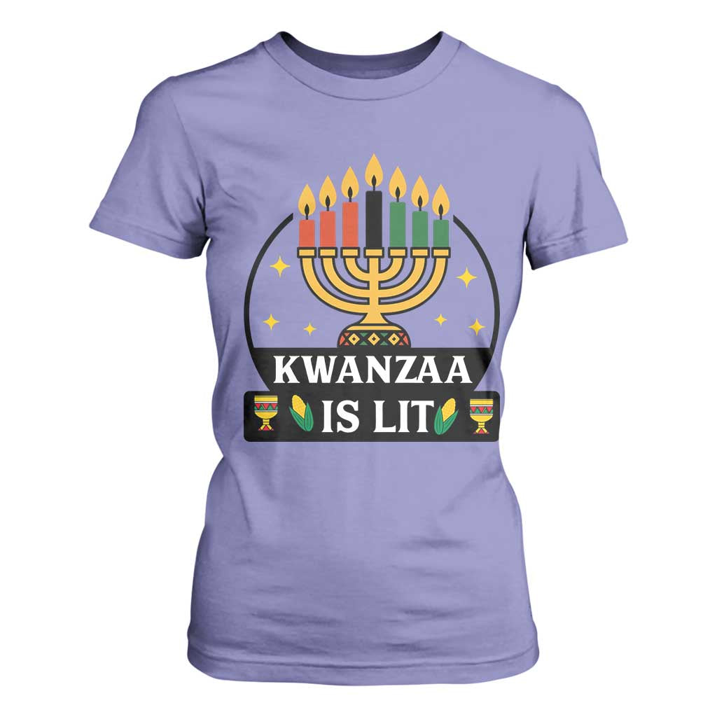Kwanzaa Is Lit T Shirt For Women Funny African American Holiday Gift TS12 Violet Print Your Wear