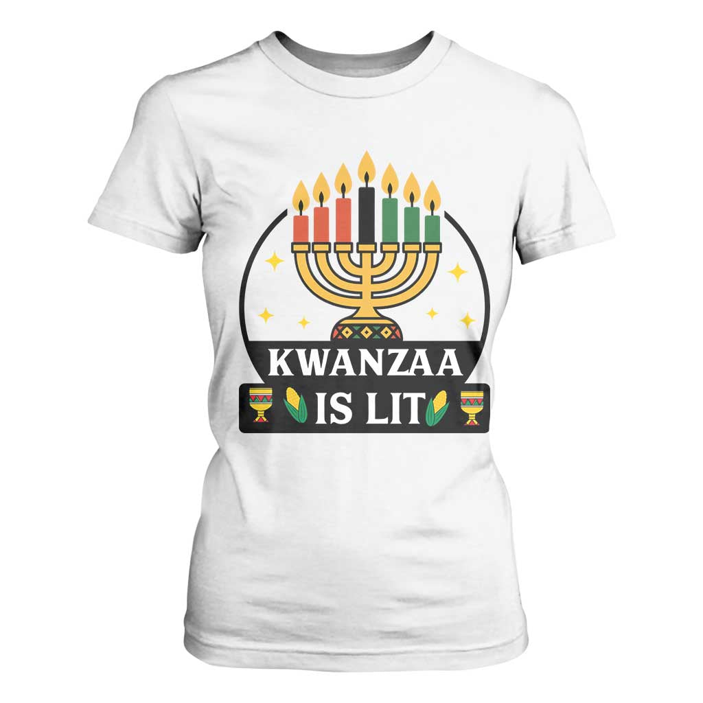 Kwanzaa Is Lit T Shirt For Women Funny African American Holiday Gift TS12 White Print Your Wear