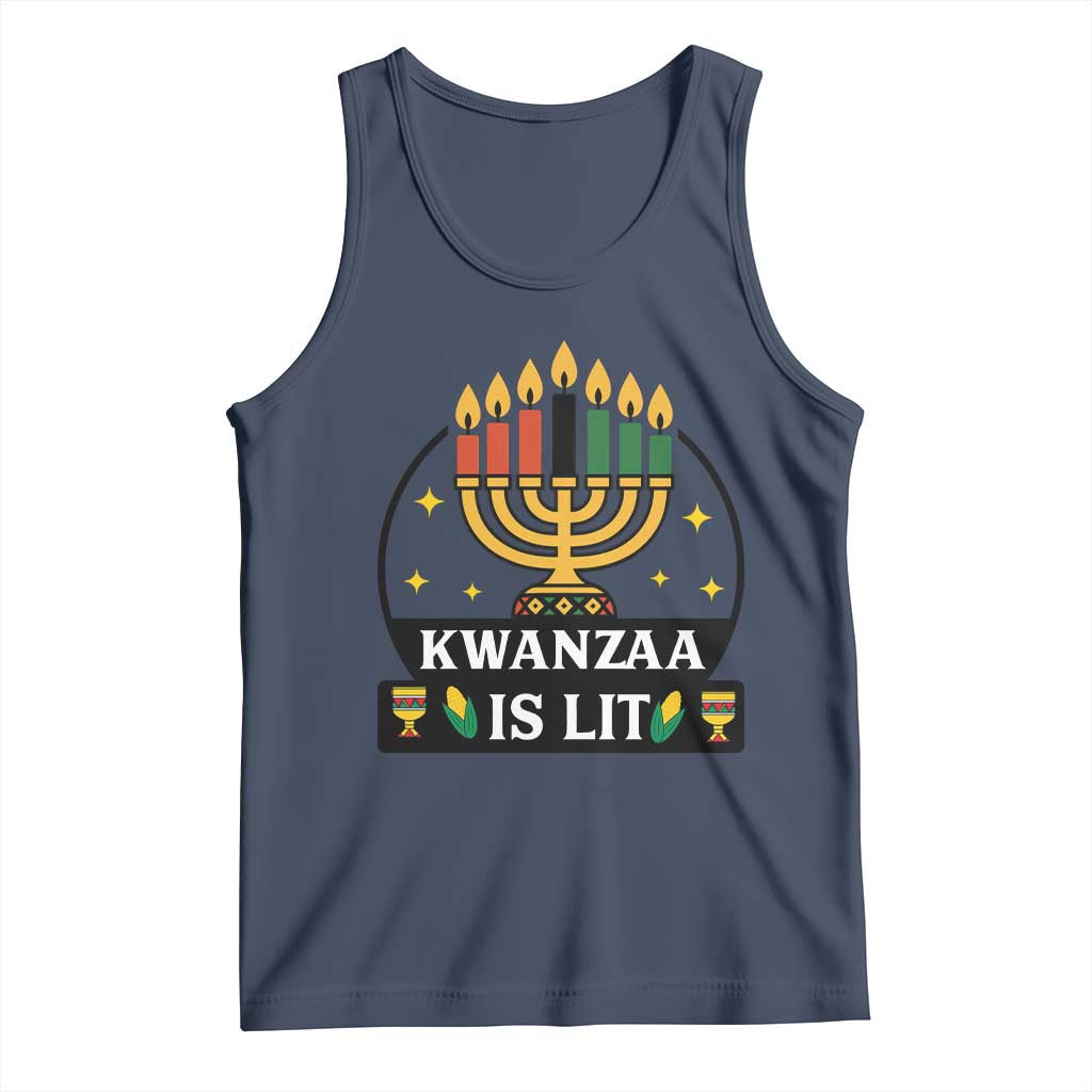 Kwanzaa Is Lit Tank Top Funny African American Holiday Gift TS12 Navy Print Your Wear