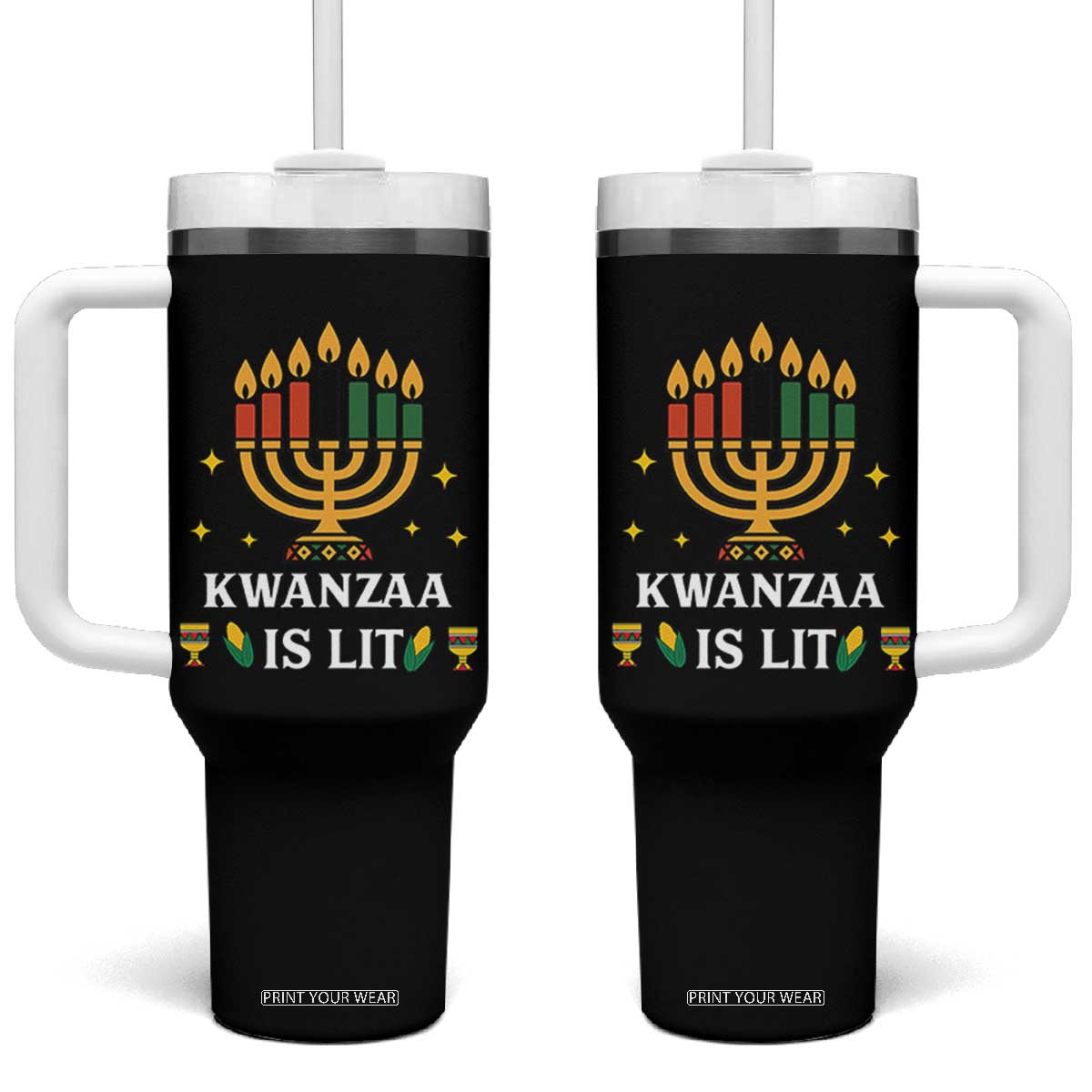 Kwanzaa Is Lit Tumbler With Handle Funny African American Holiday Gift TS12 One Size: 40 oz Black Print Your Wear