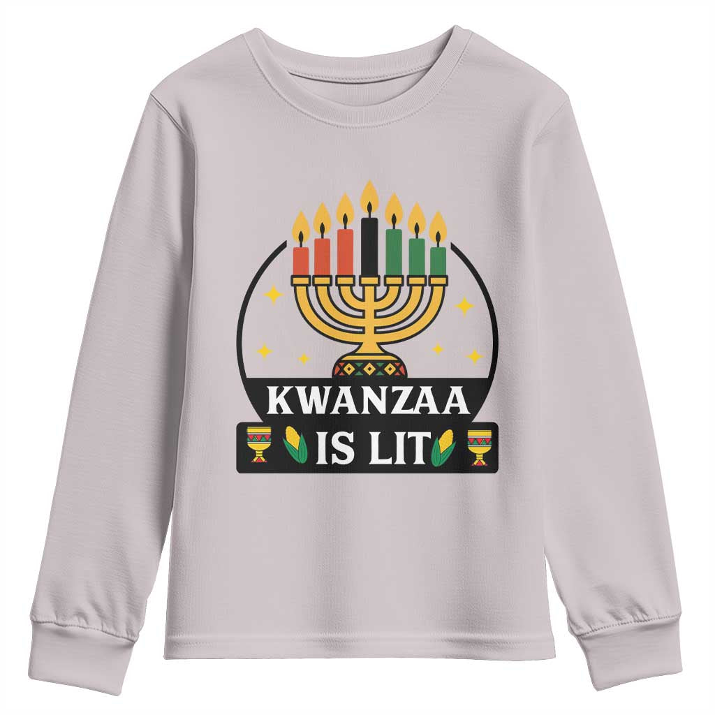 Kwanzaa Is Lit Youth Sweatshirt Funny African American Holiday Gift TS12 Ice Gray Print Your Wear