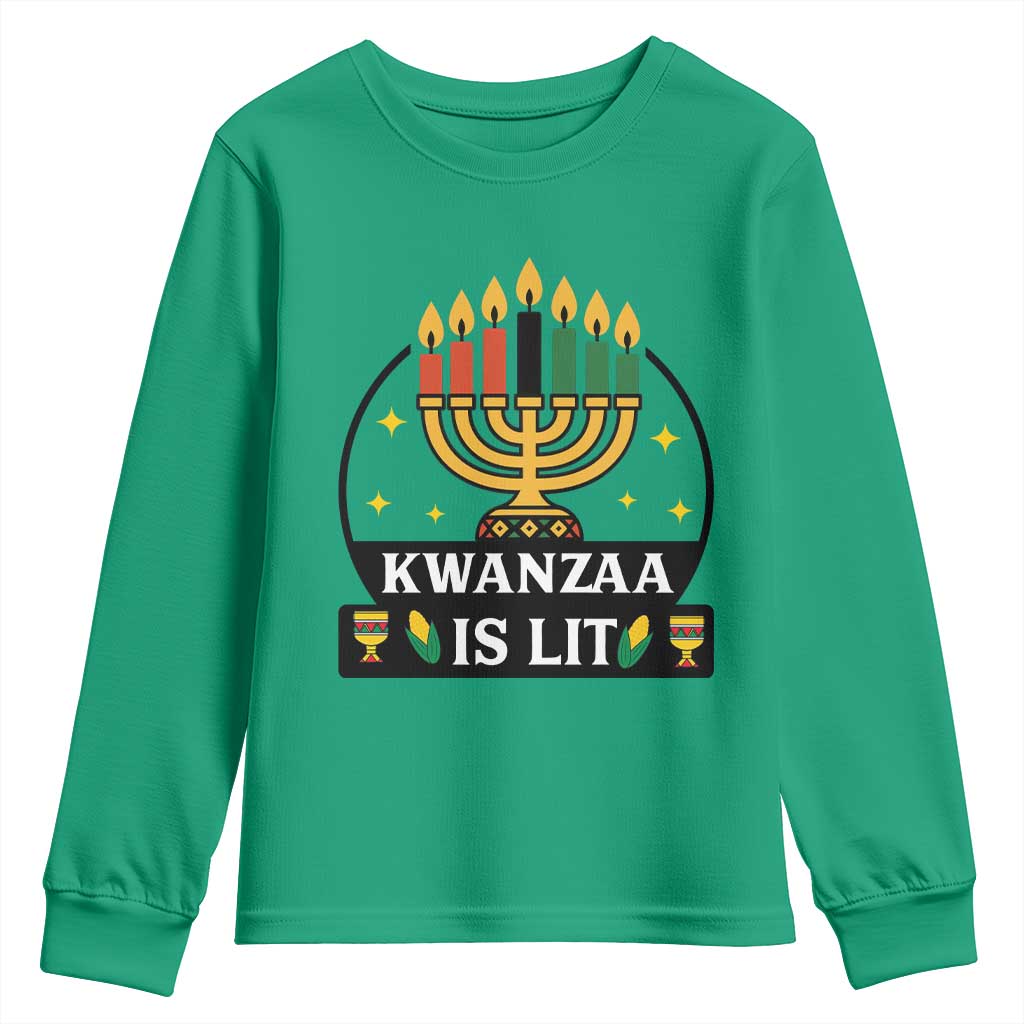 Kwanzaa Is Lit Youth Sweatshirt Funny African American Holiday Gift TS12 Irish Green Print Your Wear