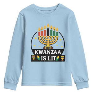 Kwanzaa Is Lit Youth Sweatshirt Funny African American Holiday Gift TS12 Light Blue Print Your Wear