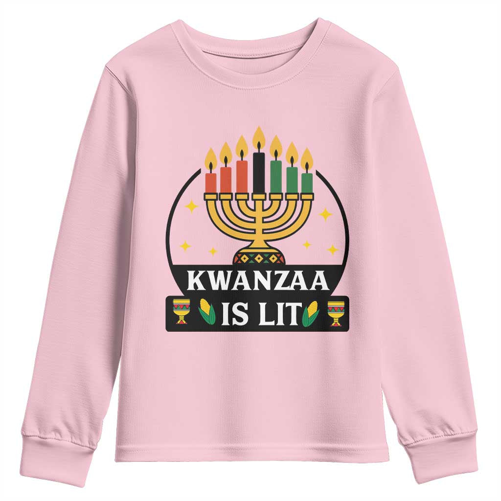 Kwanzaa Is Lit Youth Sweatshirt Funny African American Holiday Gift TS12 Light Pink Print Your Wear