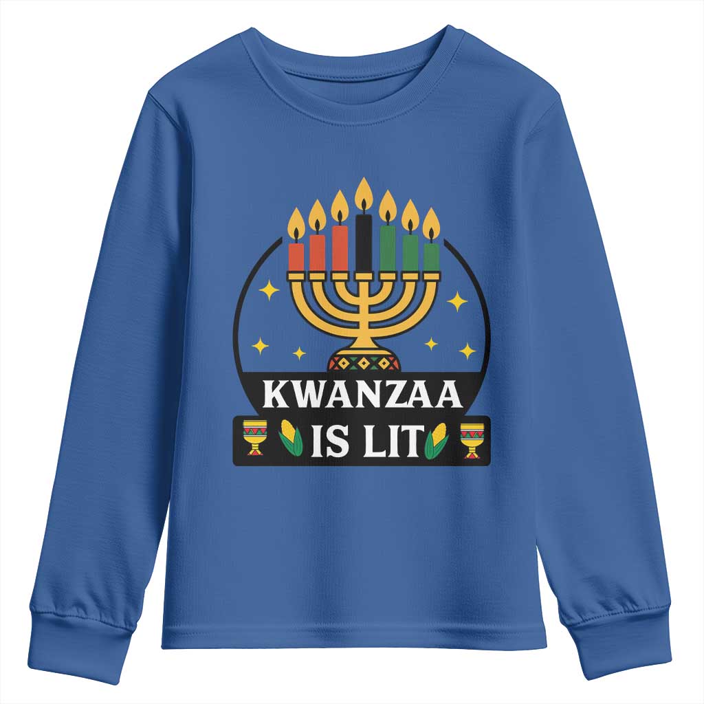 Kwanzaa Is Lit Youth Sweatshirt Funny African American Holiday Gift TS12 Royal Blue Print Your Wear
