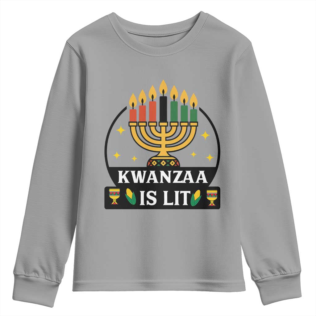 Kwanzaa Is Lit Youth Sweatshirt Funny African American Holiday Gift TS12 Sport Gray Print Your Wear
