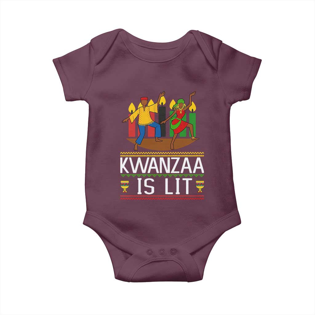 Funny Kwanzaa Is Lit Baby Onesie Festival Of Lights African Heritage Gift TS12 Maroon Print Your Wear
