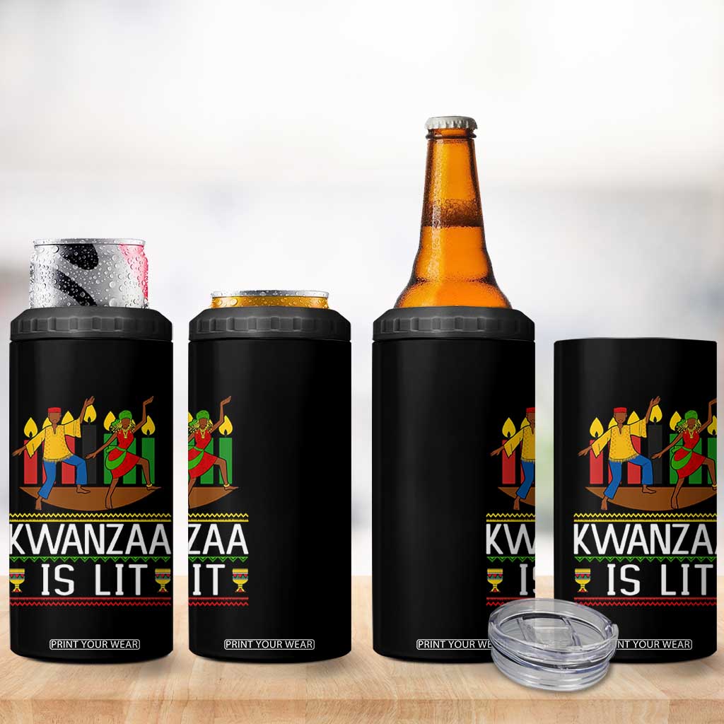 Funny Kwanzaa Is Lit 4 in 1 Can Cooler Tumbler Festival Of Lights African Heritage Gift TS12 Print Your Wear