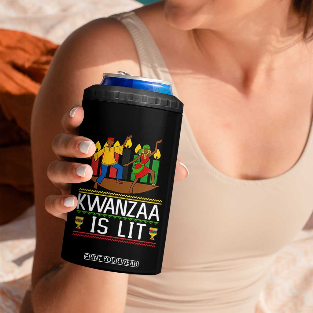 Funny Kwanzaa Is Lit 4 in 1 Can Cooler Tumbler Festival Of Lights African Heritage Gift TS12 Print Your Wear