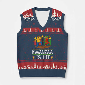 Funny Kwanzaa Is Lit V-Neck Knit Sweater Vest Festival Of Lights African Heritage Gift TS12 Navy Red Print Your Wear