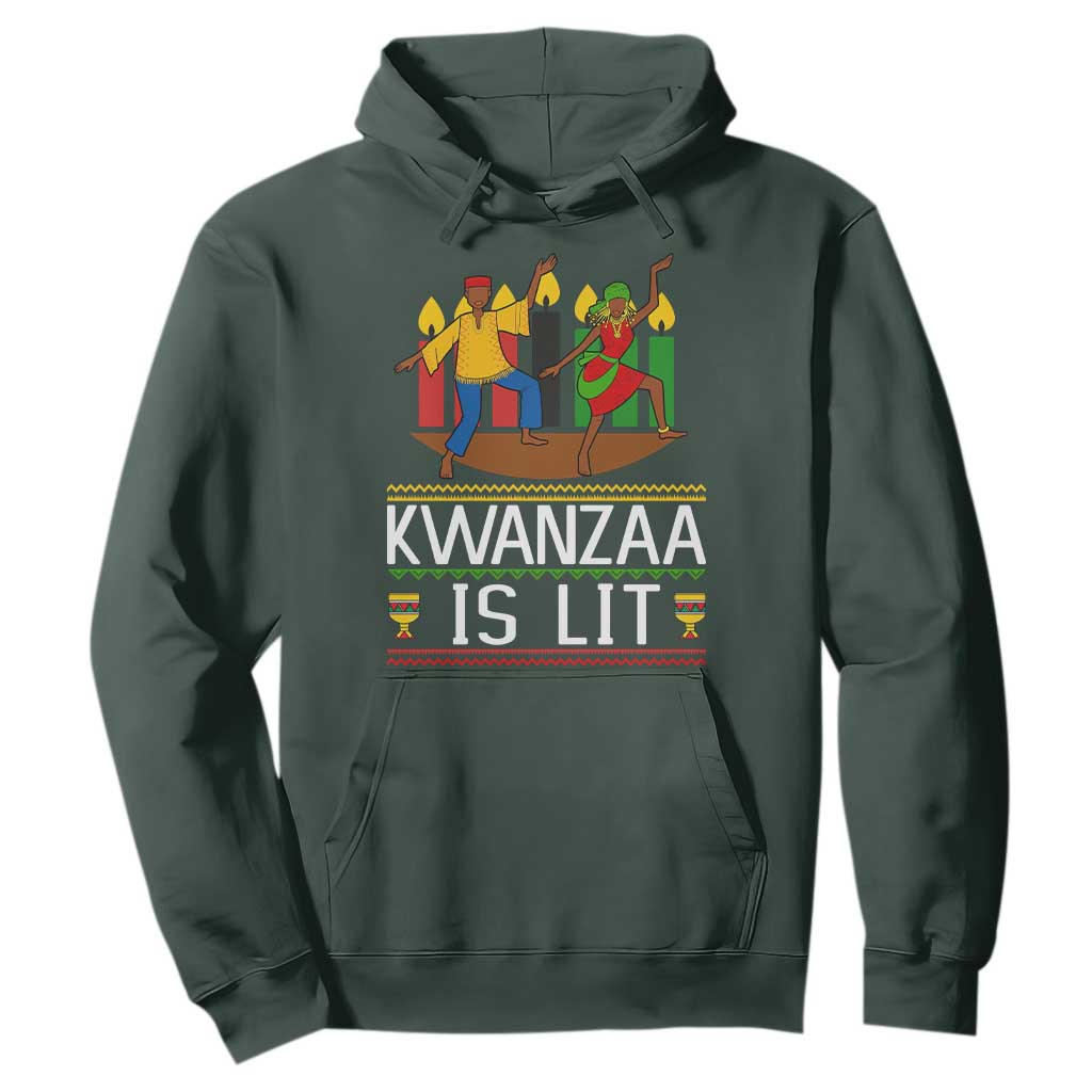 Funny Kwanzaa Is Lit Hoodie Festival Of Lights African Heritage Gift TS12 Dark Forest Green Print Your Wear