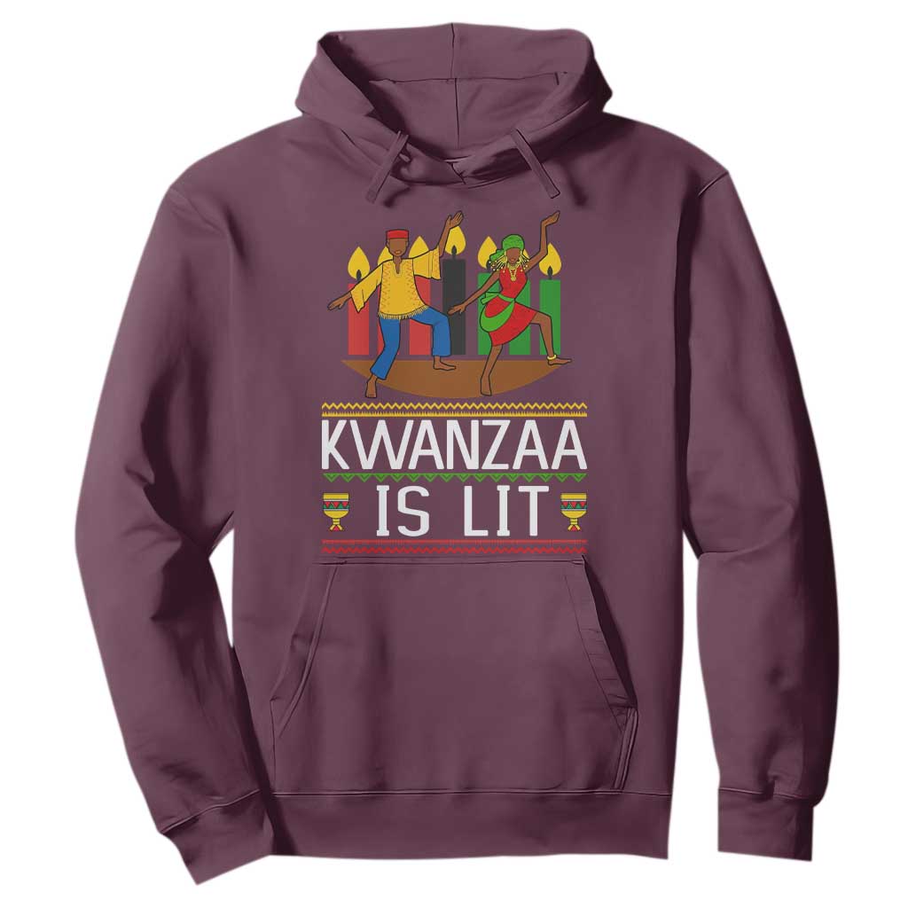 Funny Kwanzaa Is Lit Hoodie Festival Of Lights African Heritage Gift TS12 Maroon Print Your Wear