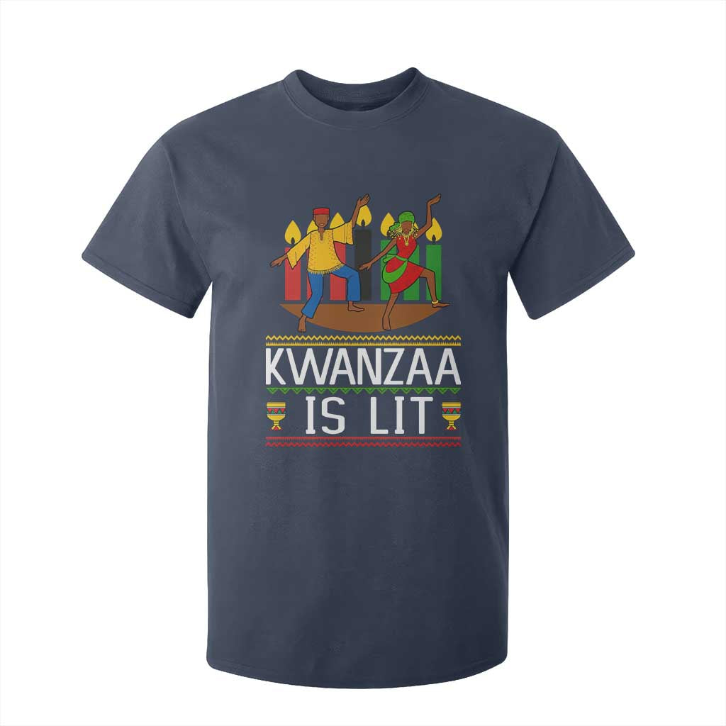 Funny Kwanzaa Is Lit T Shirt For Kid Festival Of Lights African Heritage Gift TS12 Navy Print Your Wear