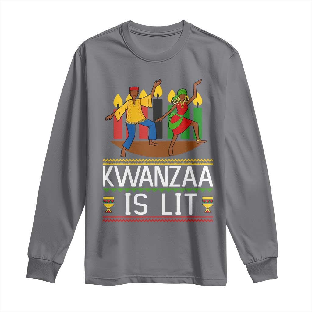 Funny Kwanzaa Is Lit Long Sleeve Shirt Festival Of Lights African Heritage Gift TS12 Charcoal Print Your Wear