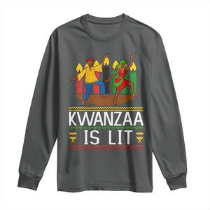 Funny Kwanzaa Is Lit Long Sleeve Shirt Festival Of Lights African Heritage Gift TS12 Dark Heather Print Your Wear