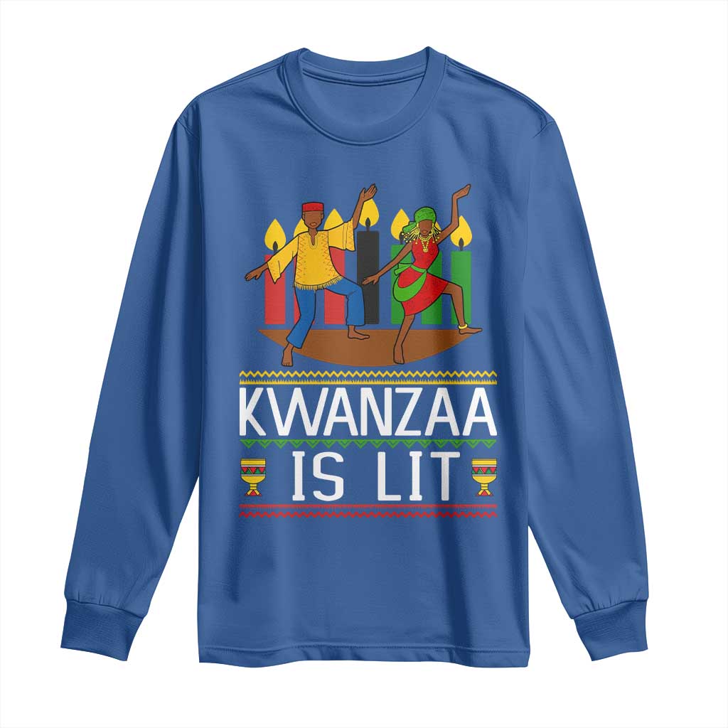 Funny Kwanzaa Is Lit Long Sleeve Shirt Festival Of Lights African Heritage Gift TS12 Royal Blue Print Your Wear