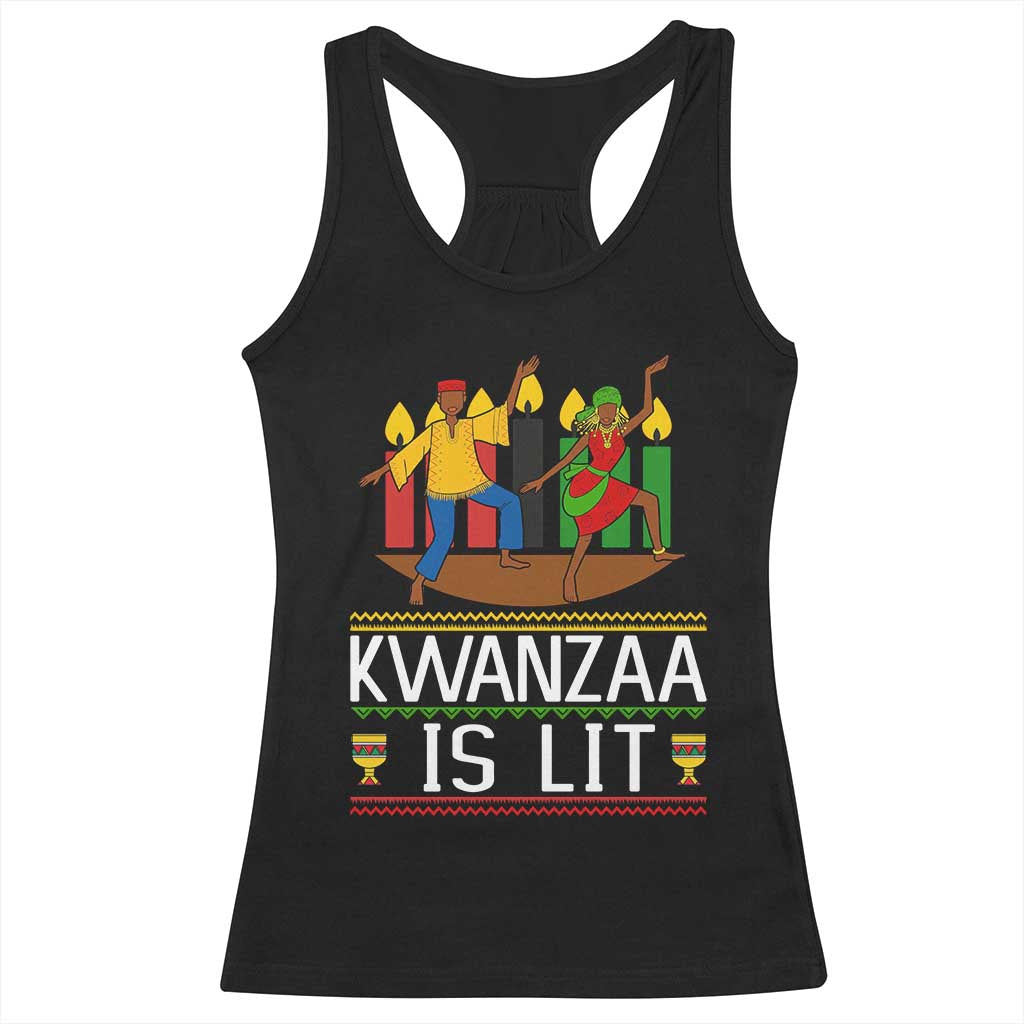 Funny Kwanzaa Is Lit Racerback Tank Top Festival Of Lights African Heritage Gift TS12 Black Print Your Wear