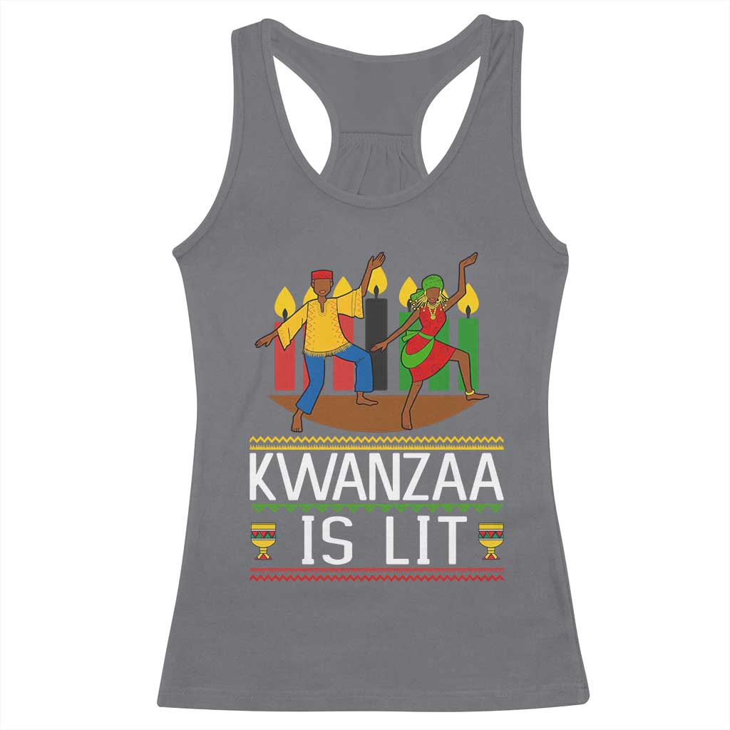 Funny Kwanzaa Is Lit Racerback Tank Top Festival Of Lights African Heritage Gift TS12 Charcoal Print Your Wear