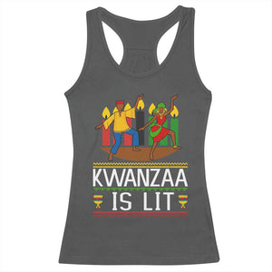 Funny Kwanzaa Is Lit Racerback Tank Top Festival Of Lights African Heritage Gift TS12 Dark Heather Print Your Wear