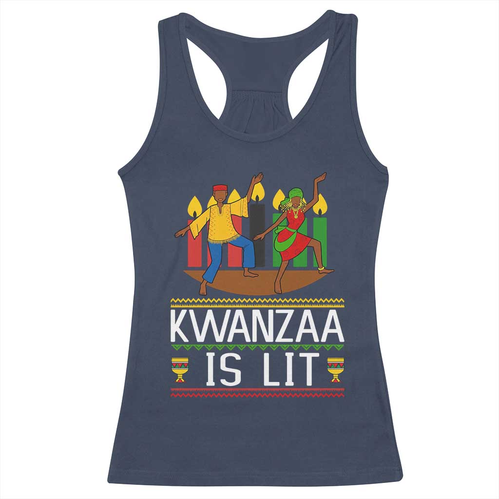 Funny Kwanzaa Is Lit Racerback Tank Top Festival Of Lights African Heritage Gift TS12 Navy Print Your Wear