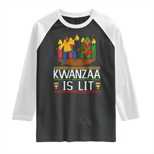 Funny Kwanzaa Is Lit Raglan Shirt Festival Of Lights African Heritage Gift TS12 Black White Print Your Wear